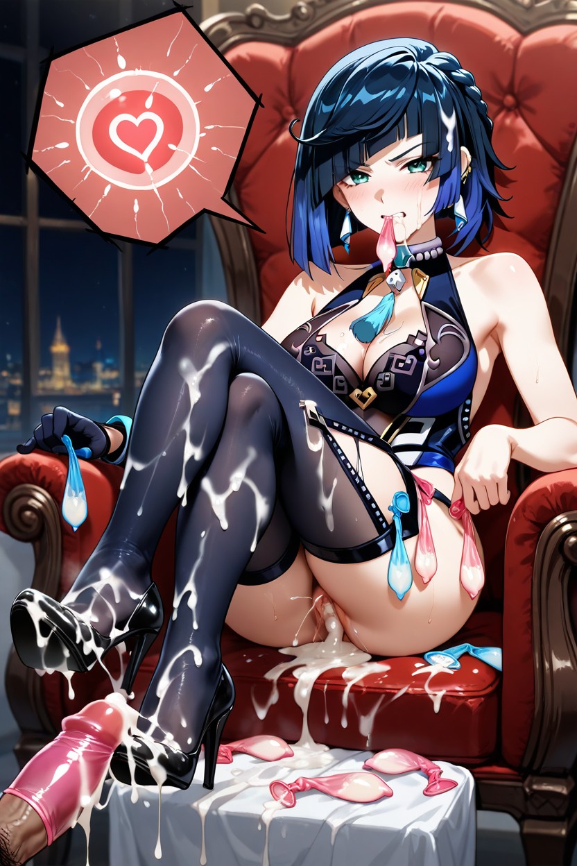Used Condom Belt, Medium Ass, Footjob Hentai AI Porn