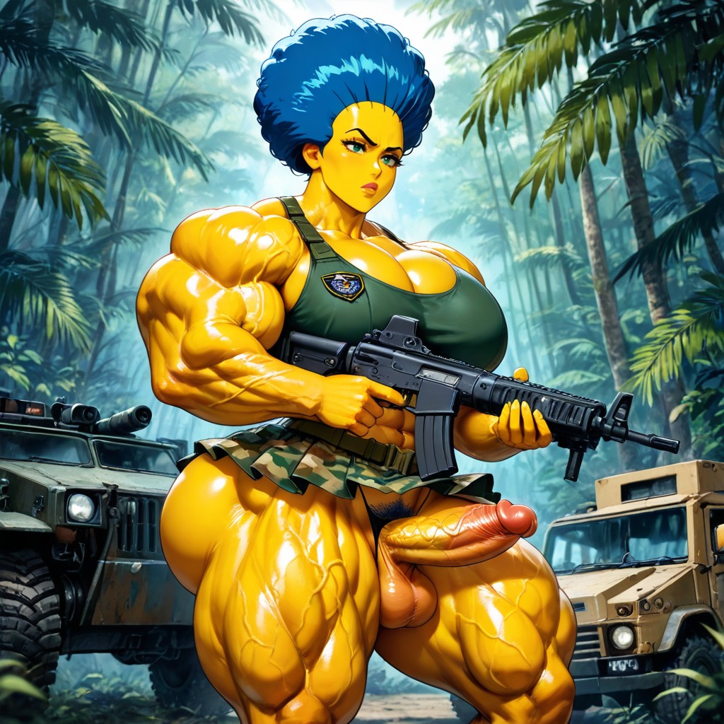 Very Skimpy Skirt, Muscle Shoulders, Yellow Skin Hentai AI Porn