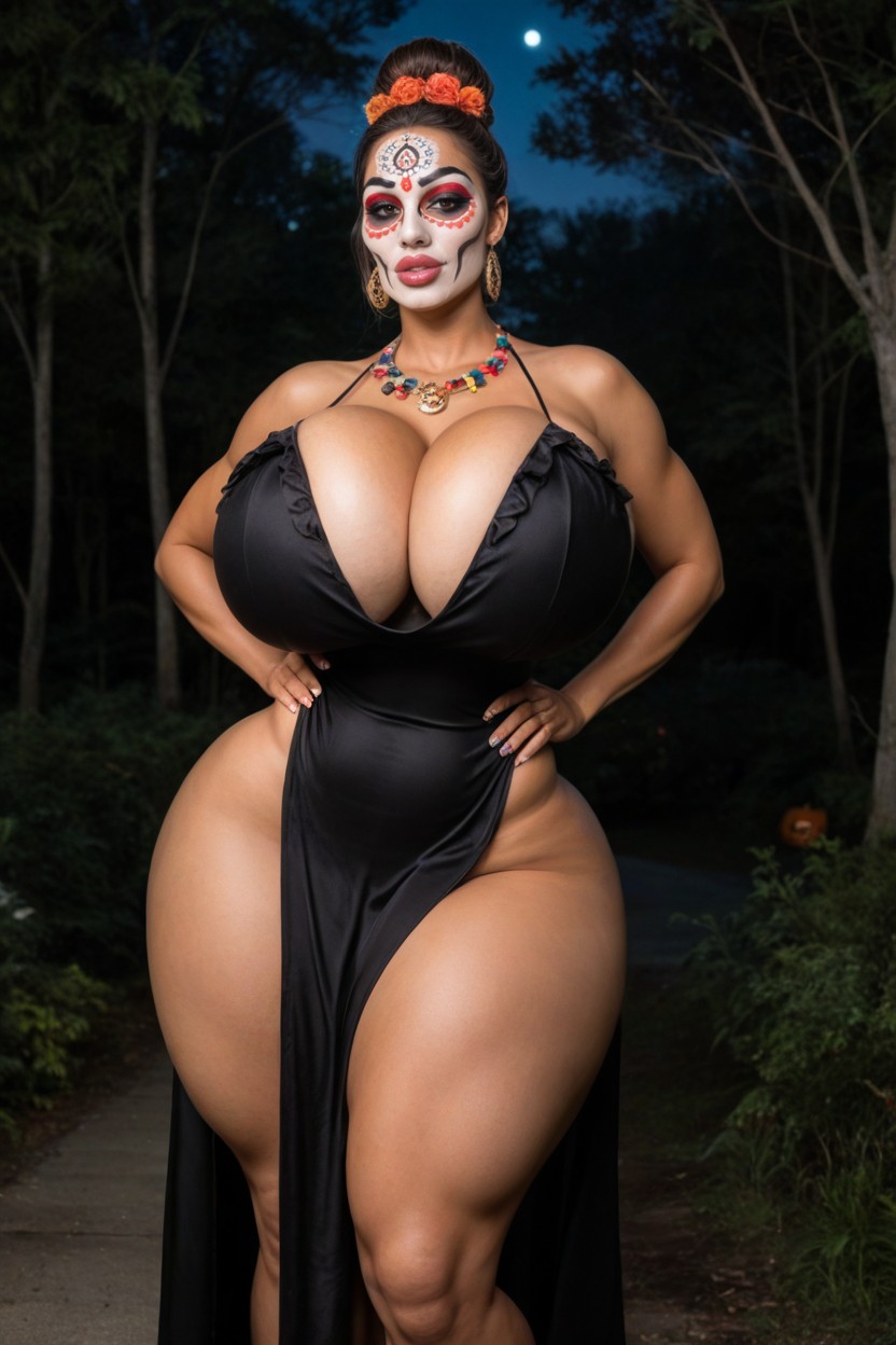 Hips Wider Than Torso, Tight Clothing, Hair Bun AI Porn