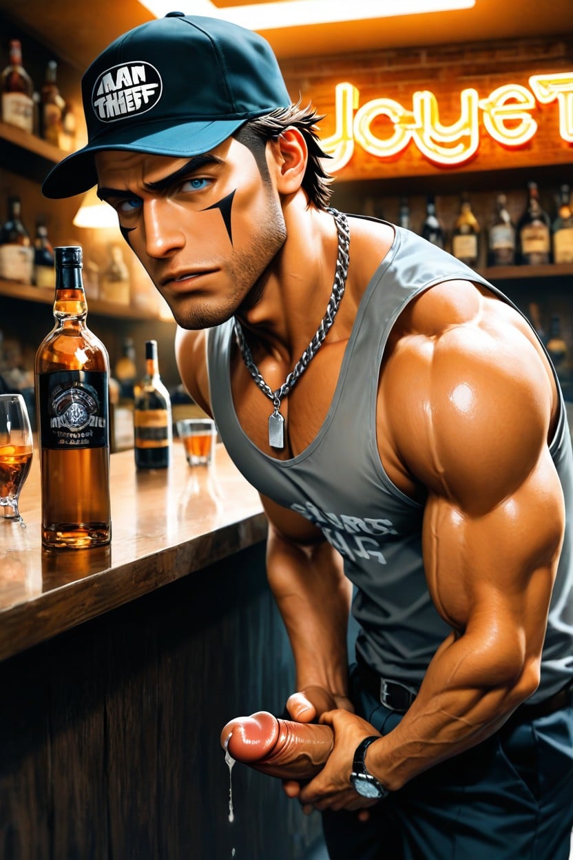 Holding A Bottle, And Two Men Standing In The Background, With A Watch AI Gay Porn
