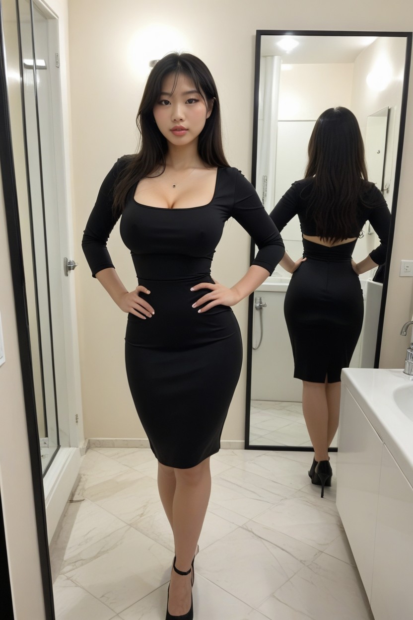 Sexy Lips, Black Dress, Asian Baddie Style AI Porn