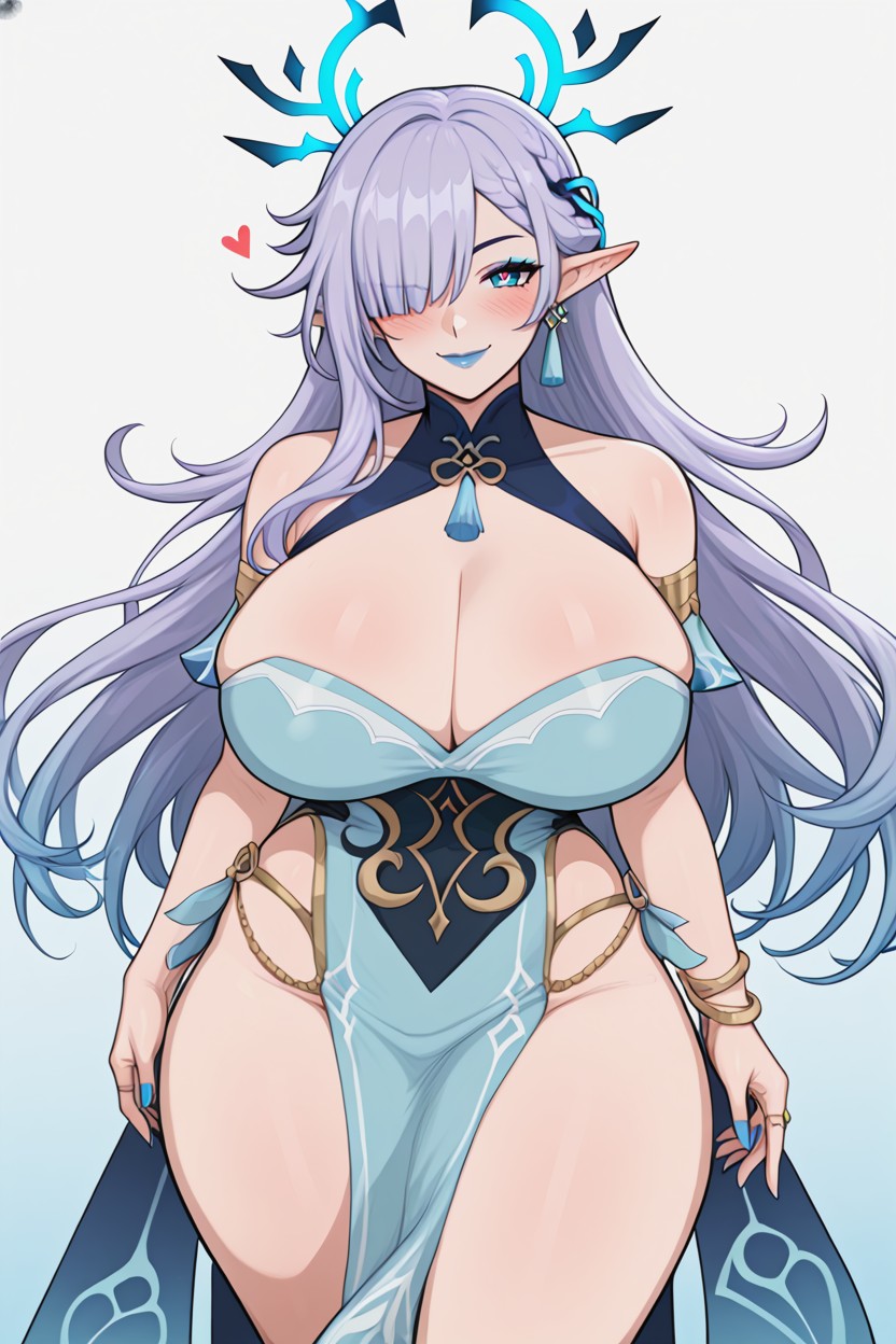 Light Purple Hair, Blue Eyeshadow, Traviesa Hentai IA