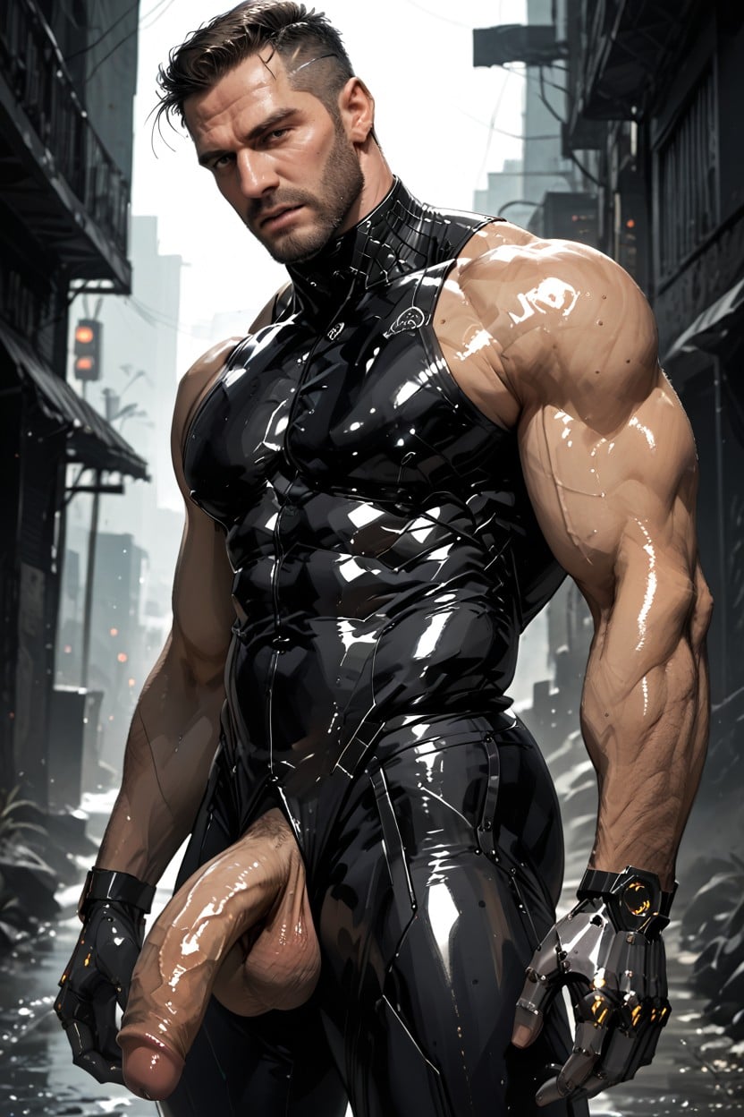 Black Hair, Side View, Cyberpunk Alley AI Gay Porn