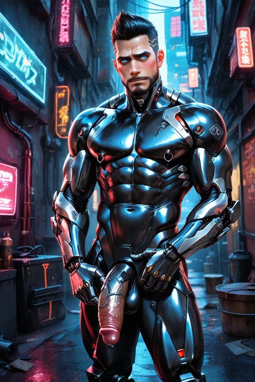 Black Hair, Half Robot, Robot Legs AI Gay Porn