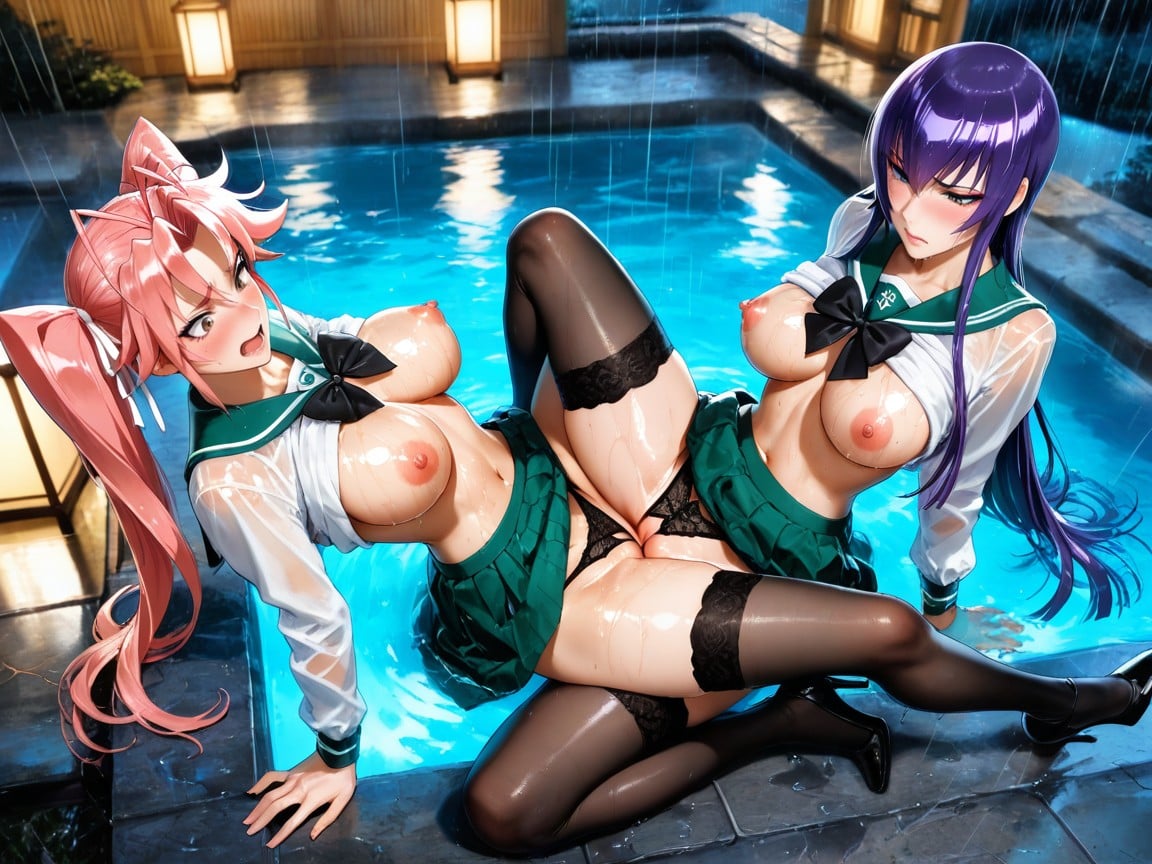 Ultra Realistic, Groping, First Woman Is Busujima Saeko From Hotds Hentai AI Porn