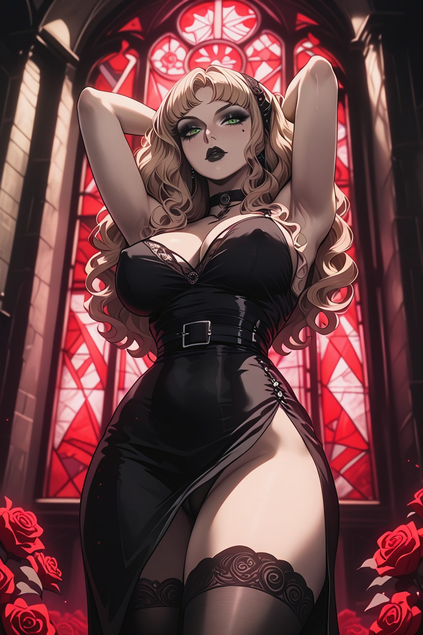Velvet Curtains, Mariam Vampire Woman, Ultra Detailed Hentai AI Porn