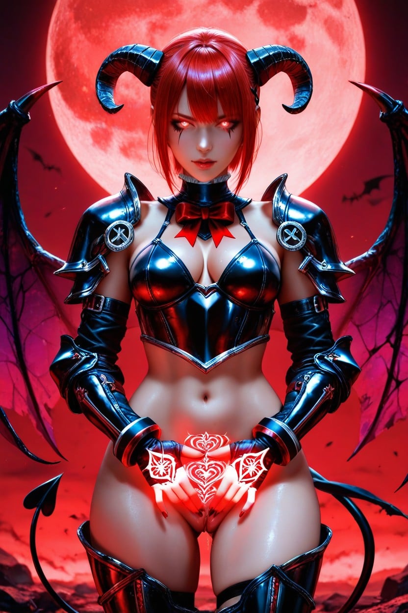 Extremely Lean Waist, Glowing Womb, Red Energy Around Her Body AI Porn