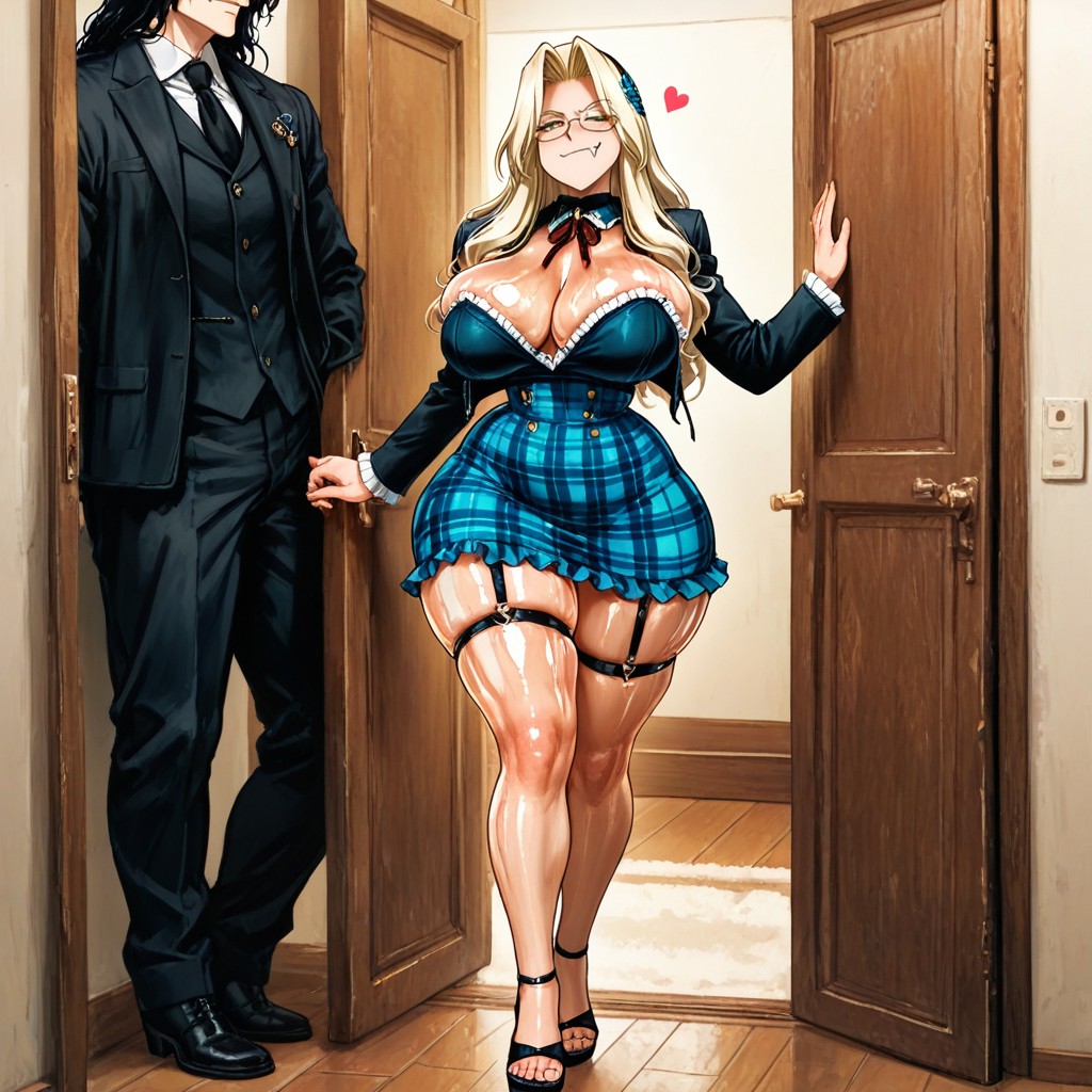 1 Person, Plaid, Cleavage Hentai AI Porn