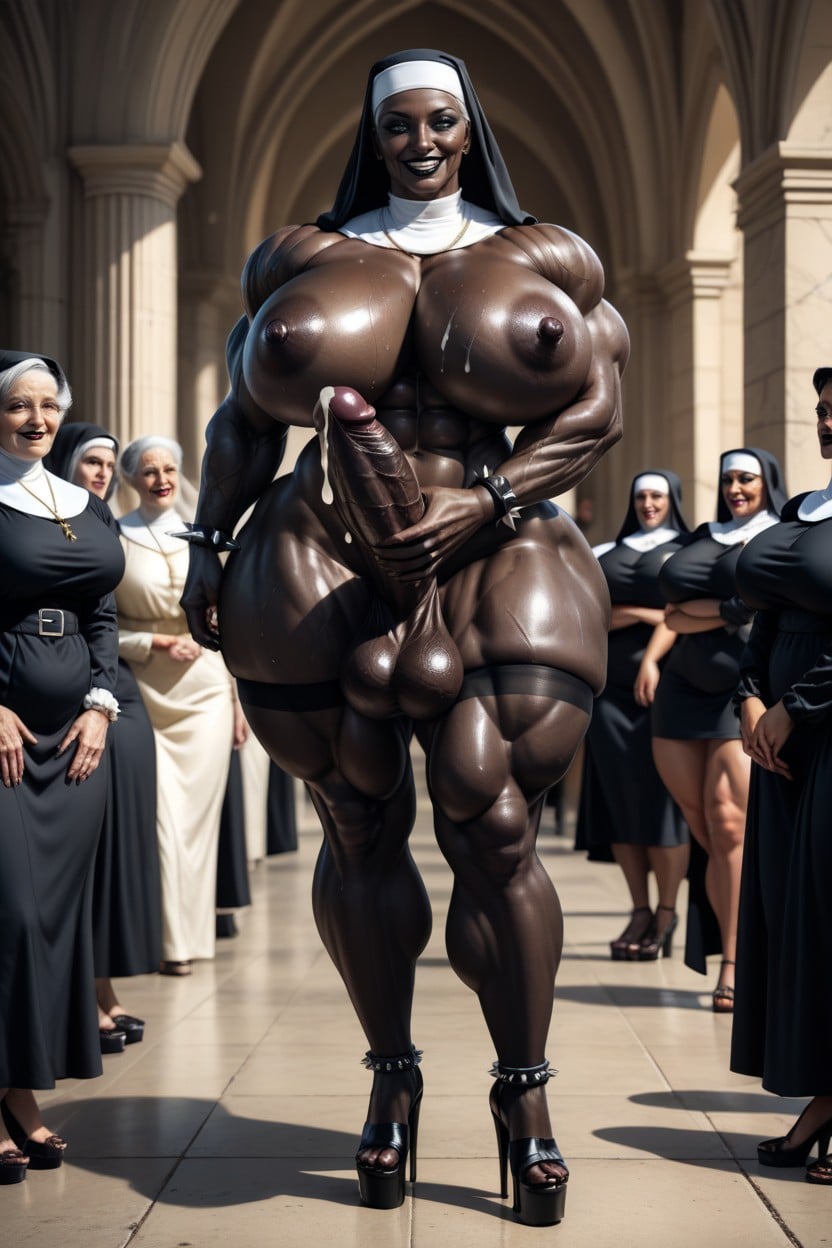 Standing, Big Black Cock, Gigantic Balls Shemale AI Porn