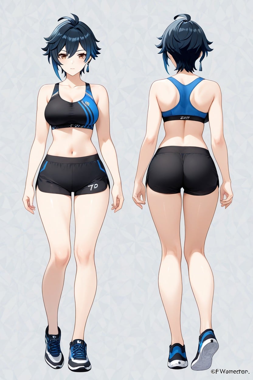 Neutral Pose, Brown Eyes, Tomboy Woman Hentai AI Porn