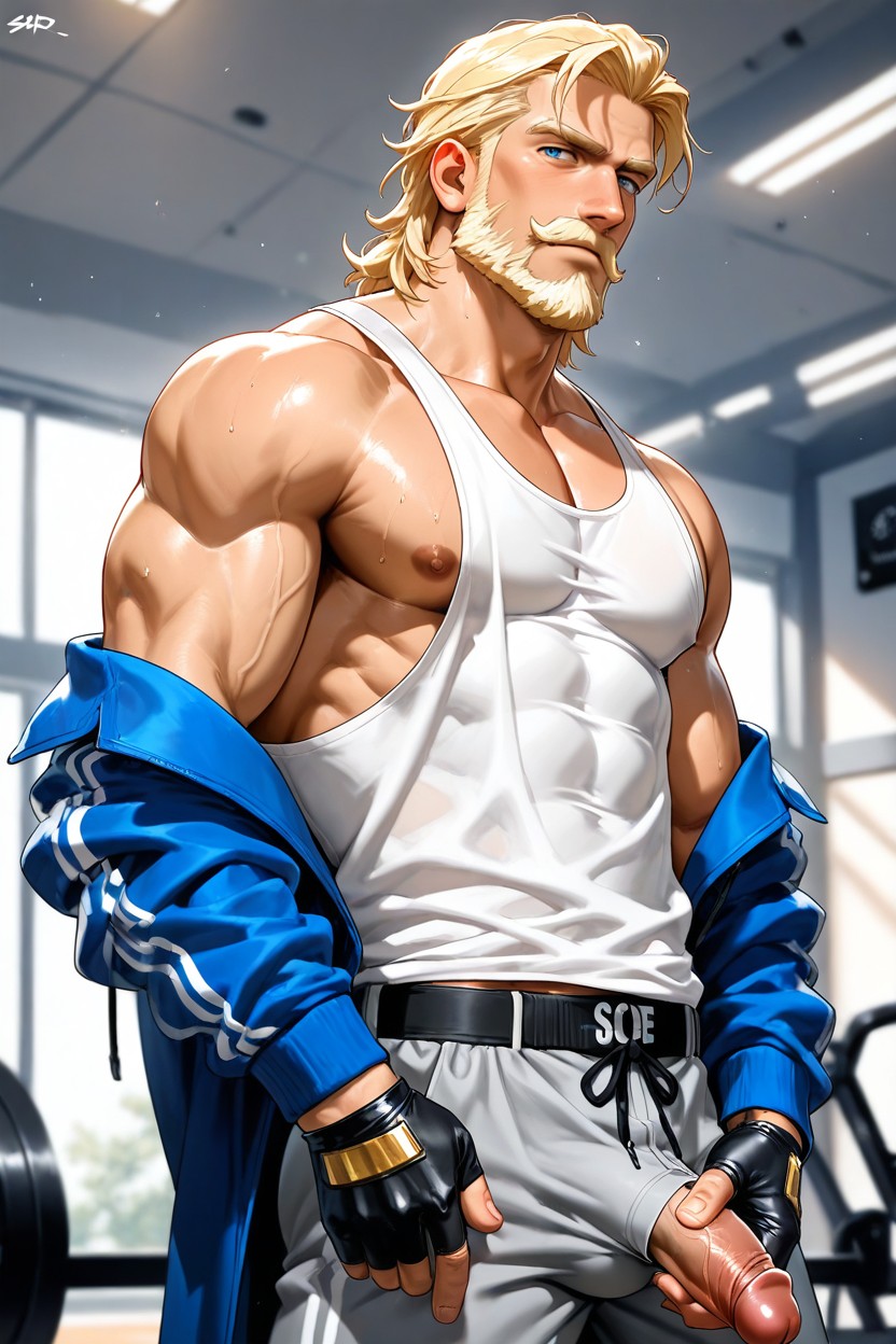 Blue Jacket, Pecs, Toned Male AI Gay Porn