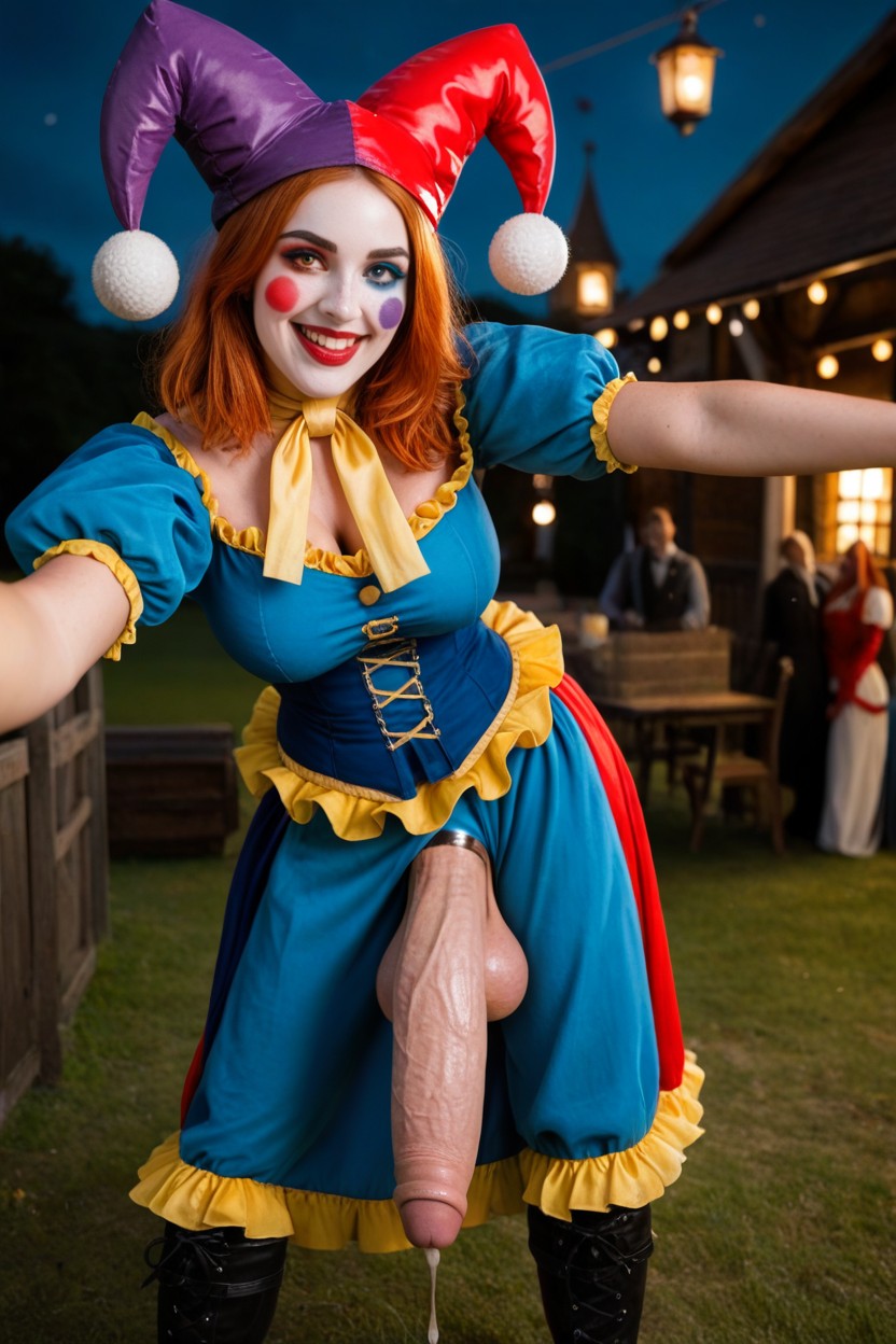 Very Red Jester Skirt, Solo, 1 Person Shemale AI Porn