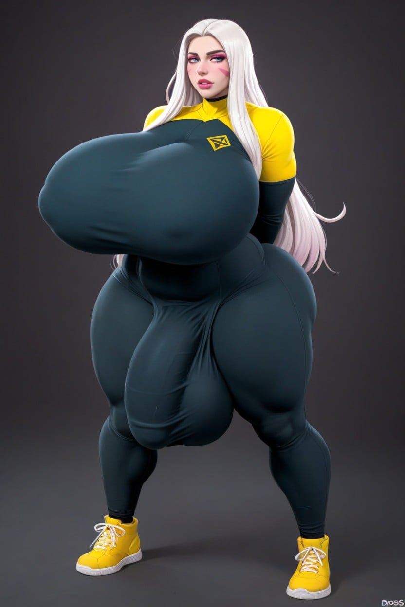 Spreading Legs, Dross Art, Tight Clothed Cock Outline Shemale AI Porn