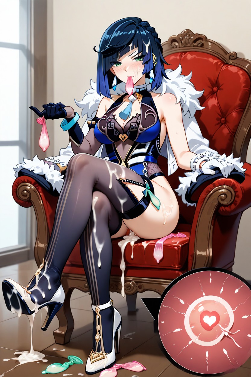 Style Anime, Foot Stepping Into Semen Soaked High Heels, Sitting Hentai AI Porn