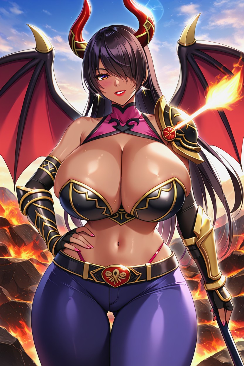 Huge Dragon Horns, Seong Mi Na From Soul Calibur, Exposed Waist Hentai AI Porn
