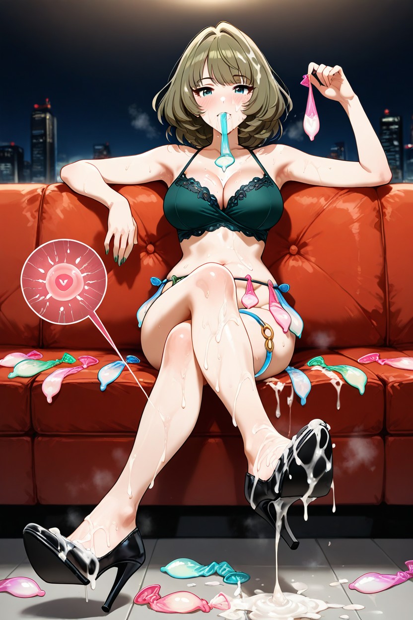 Used Condom Thigh Ring, Legs Crossed, Skinny Hentai AI Porn
