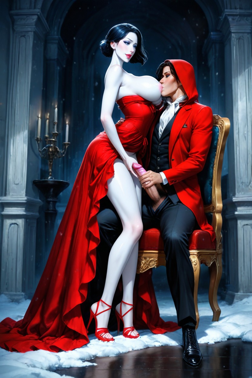 Pubic Hair, Victorian Red Dress, Open Clothes Hentai AI Porn