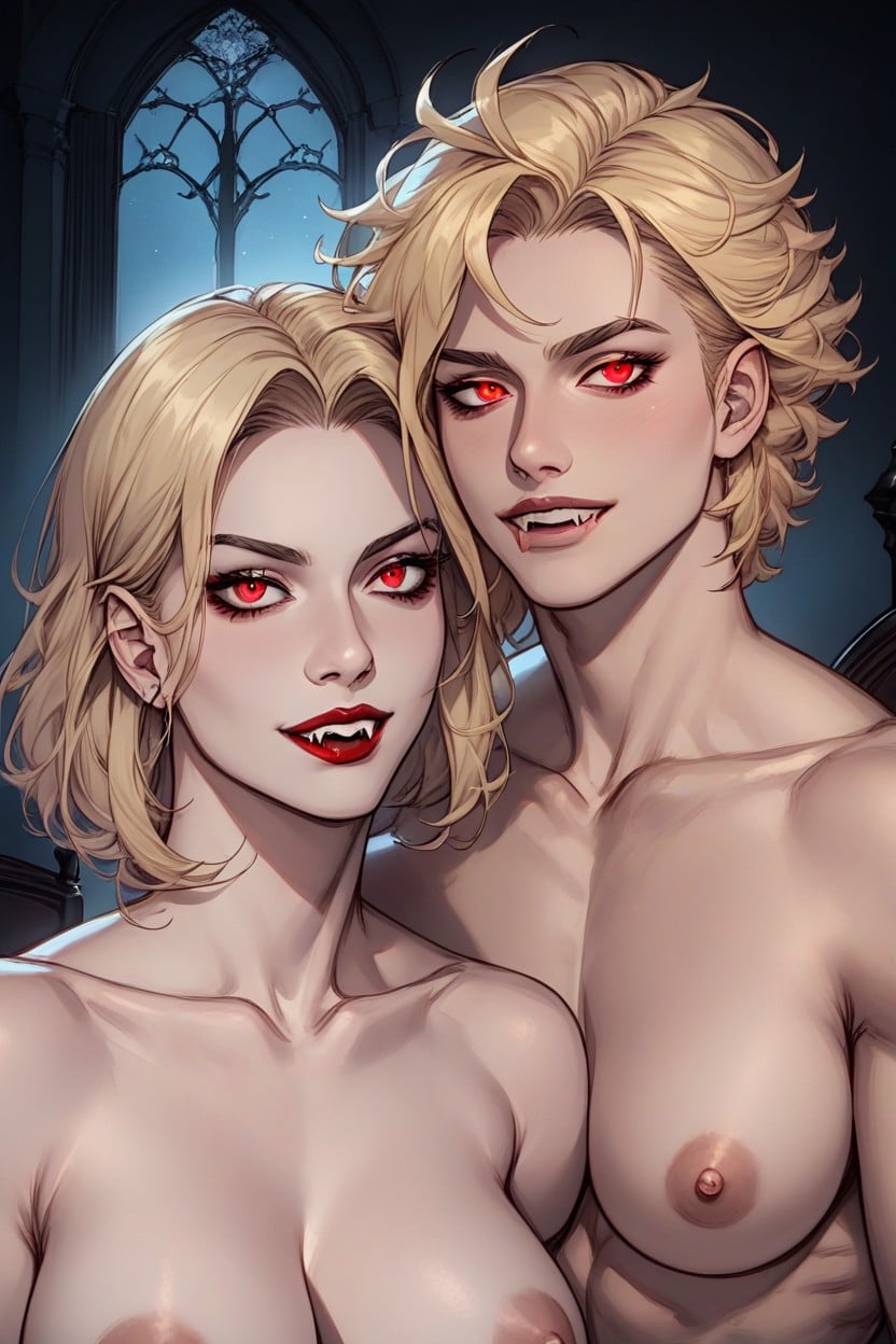 She Bites Him, Vampire, Dark Location AI Porn