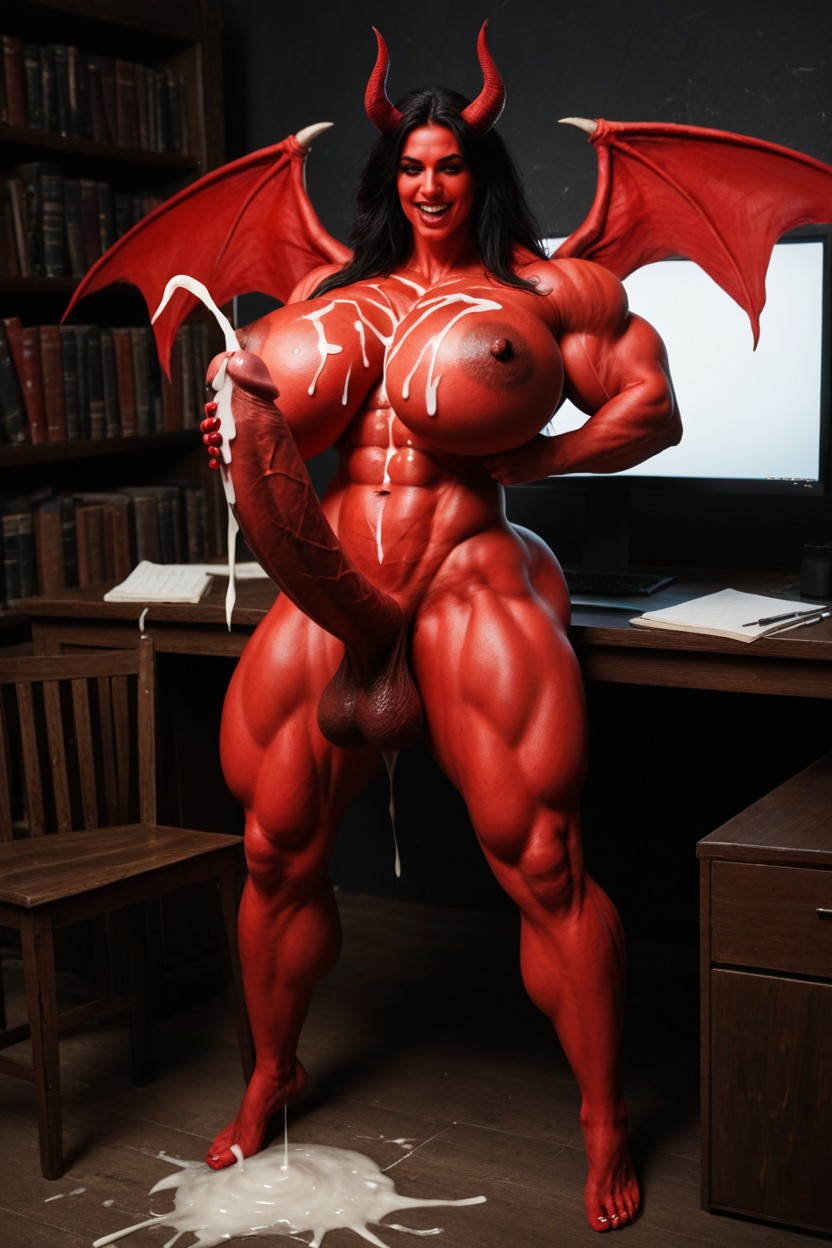Cum Everywhere, Gigantic Trapezius, Study Room Shemale AI Porn