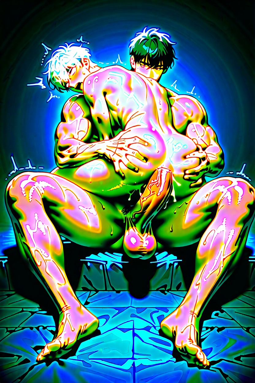 Muscular, Both Lying On Their Backs, Ahegao AI Gay Porn