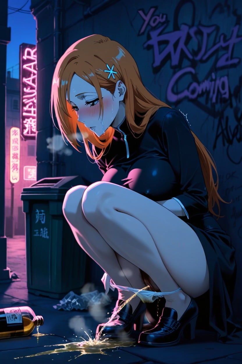 Twilight, Neon Lights, Squatting Hentai AI Porn