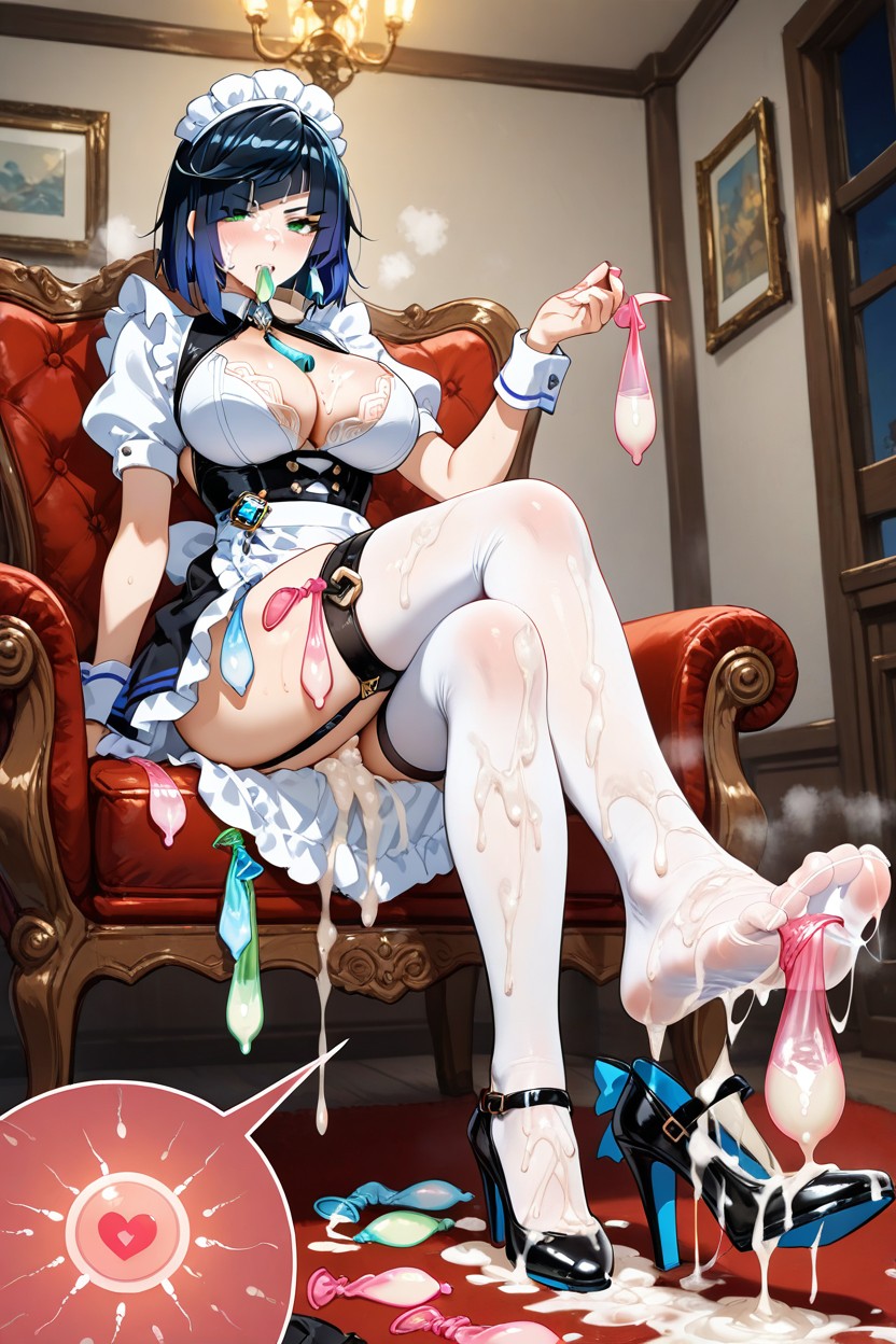 Swallowing Semen, Clothes Covered On Semen, Legs Crossed Hentai AI Porn