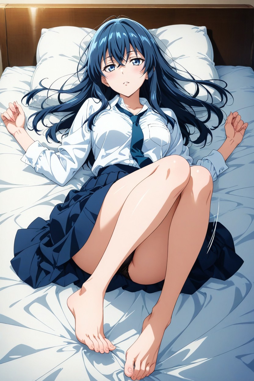 Oversized T Shirt Without Bra, Lying On Bed Alone, Blue Eyes Hentai AI Porn
