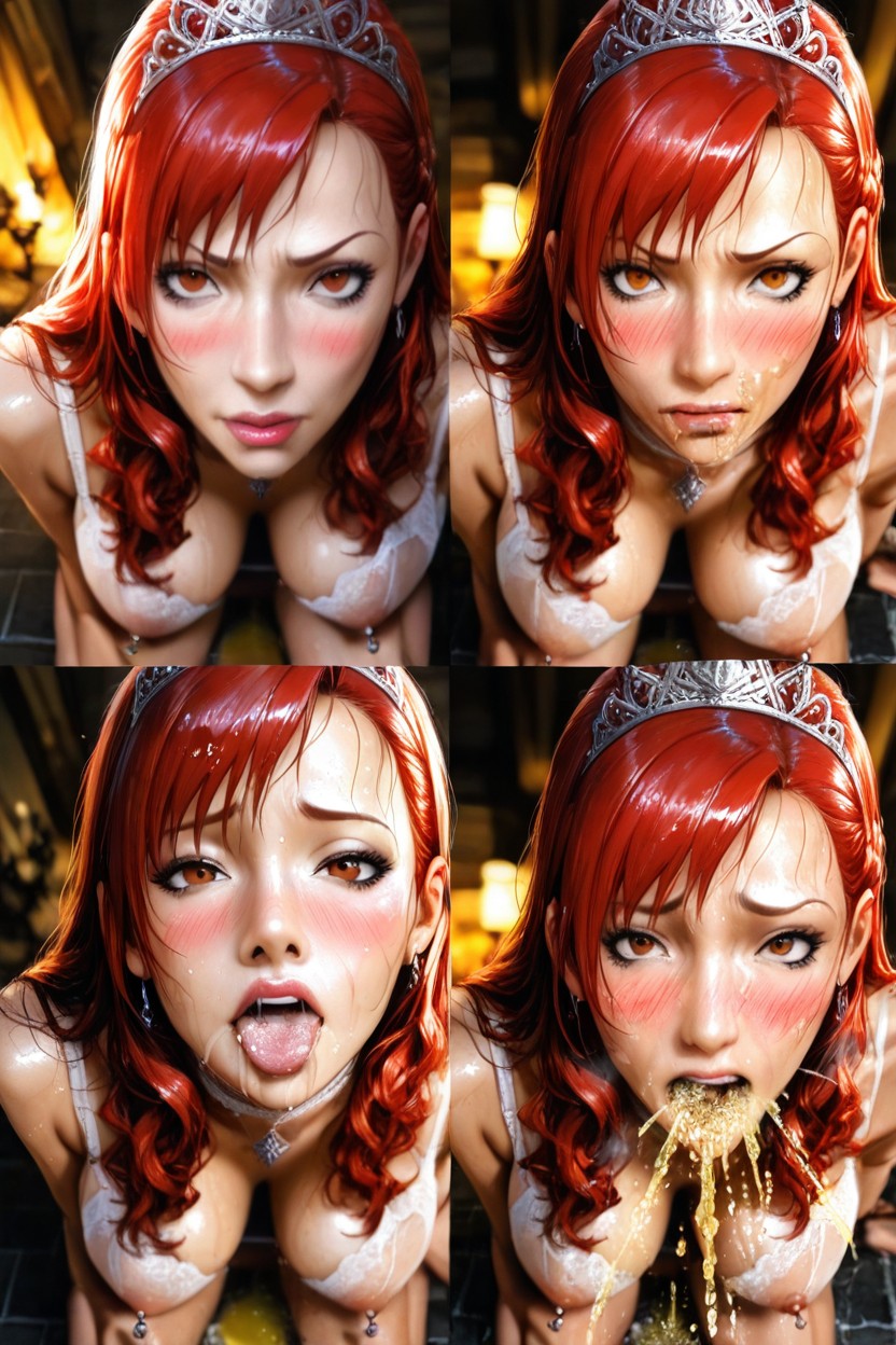 Frustrated Ropa White Wedding Lingerie, Blushing, Red Hair Hentai IA