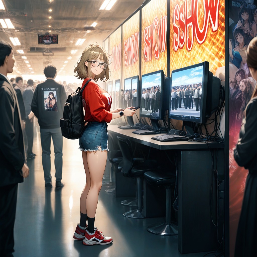 Anime Banners On Show Booths, Detailed, American Hentai AI Porn