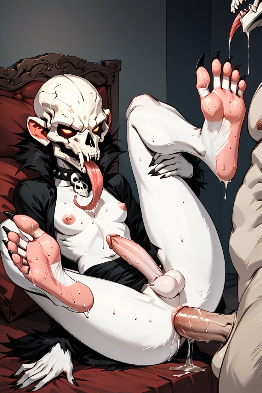 White Skin, Legs Spread, Long Penis Furry AI Porn