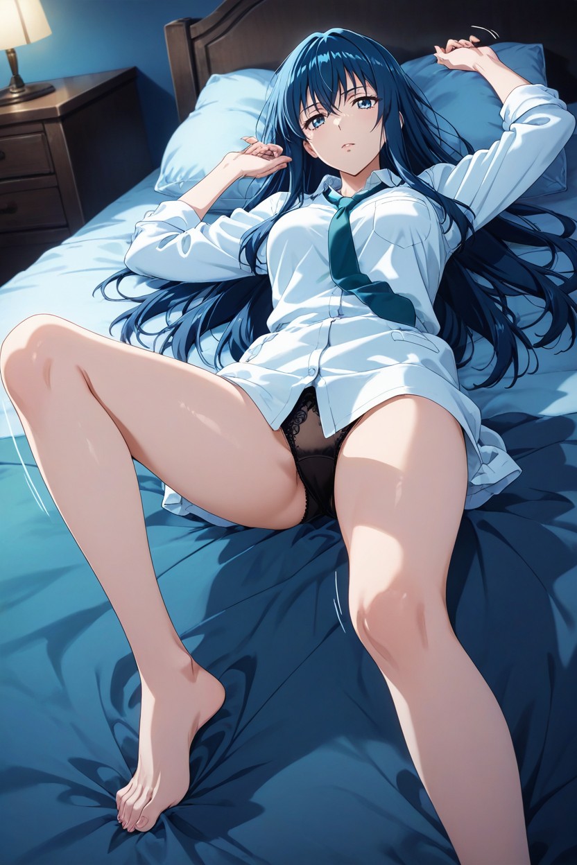 Anime Features, Woman, Blue Hair Hentai AI Porn
