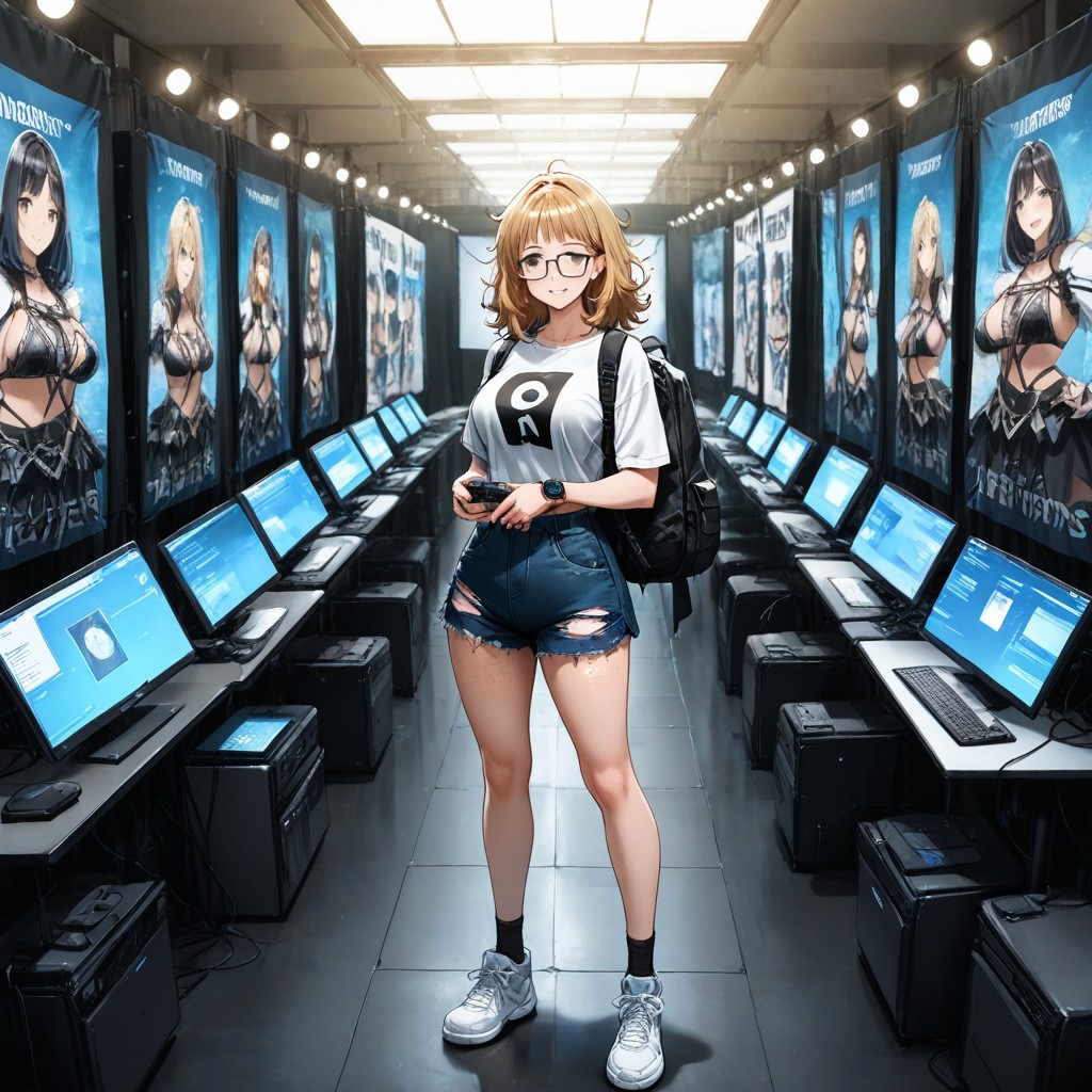 Messy Blond Hair, Freckles, Open Backpack With Poster Scrolls Hentai AI Porn