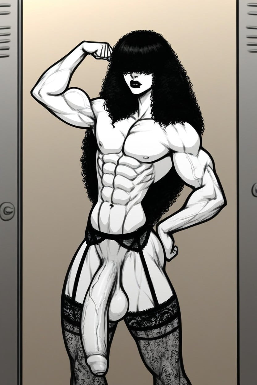 Oiled Skin, Flexing A Bicep, Sunken Stomach Shemale AI Porn