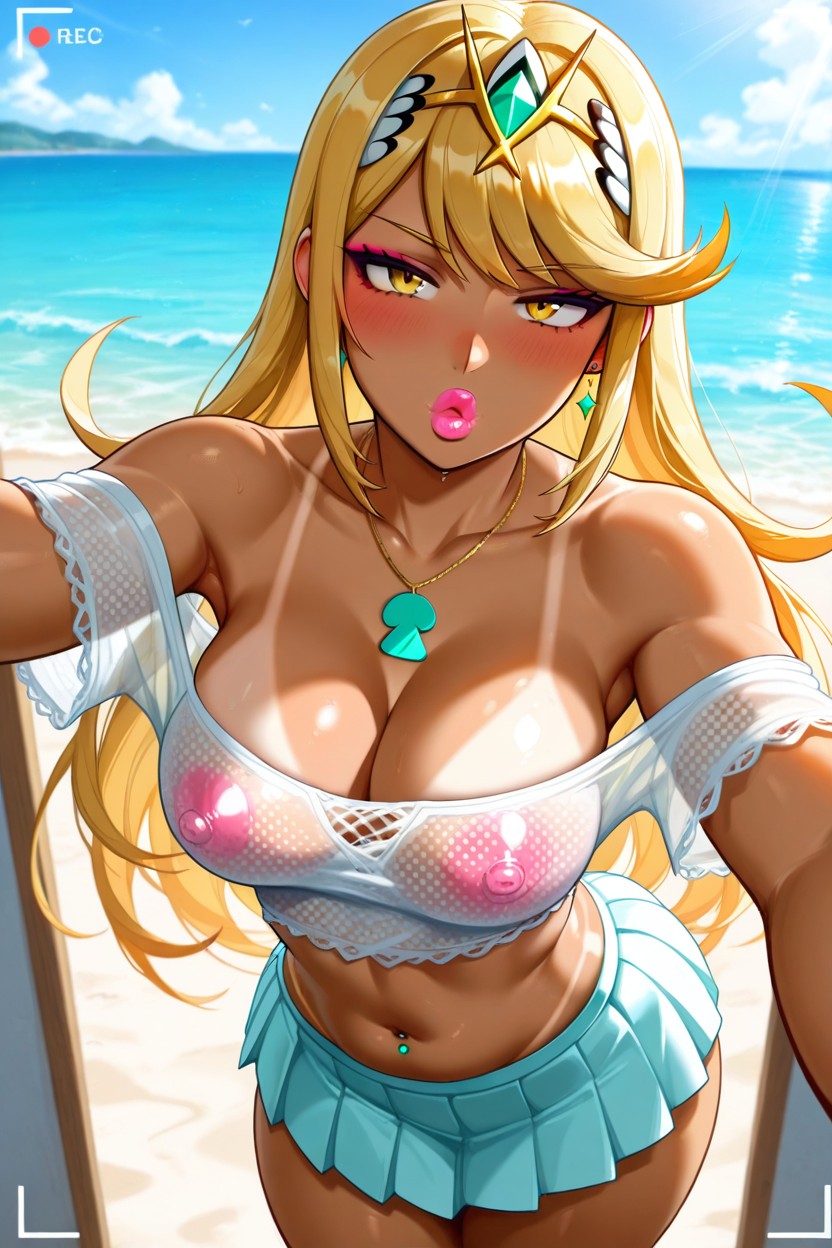 Selfie, Bare Shoulders, Big Lips Hentai AI Porn