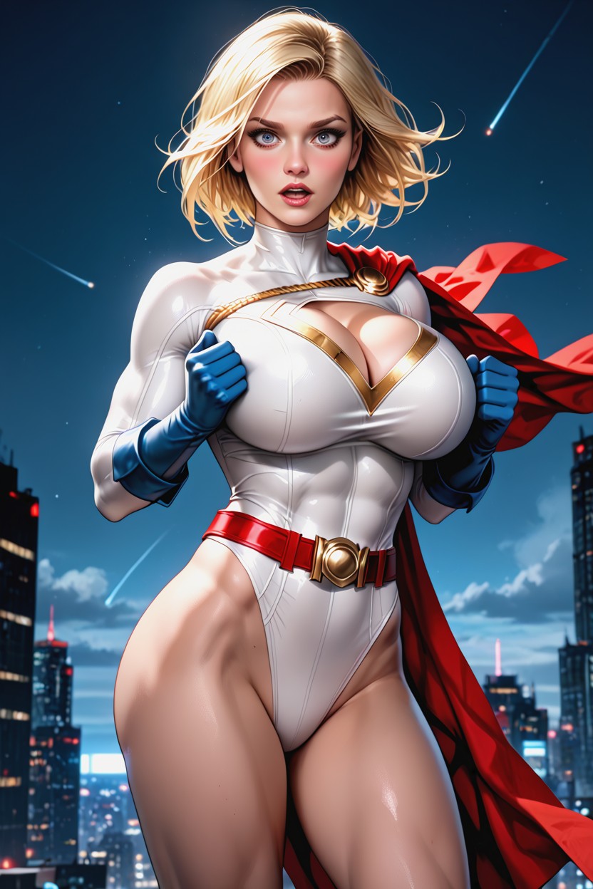 White Leotard, Detailed Body, Powergirl Costume Hentai AI Porn