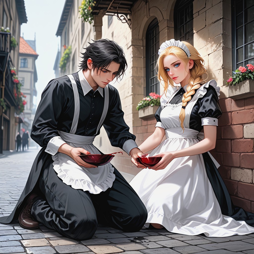 Detailed Face, Low Angle, Medieval Cobblestone Street Hentai IA