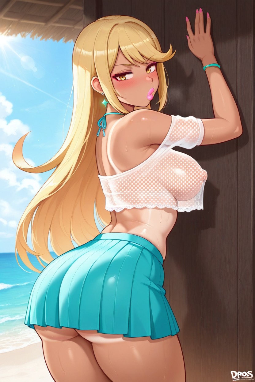 Strapless, Gold Blonde Hair, Pouty Lips Hentai AI Porn