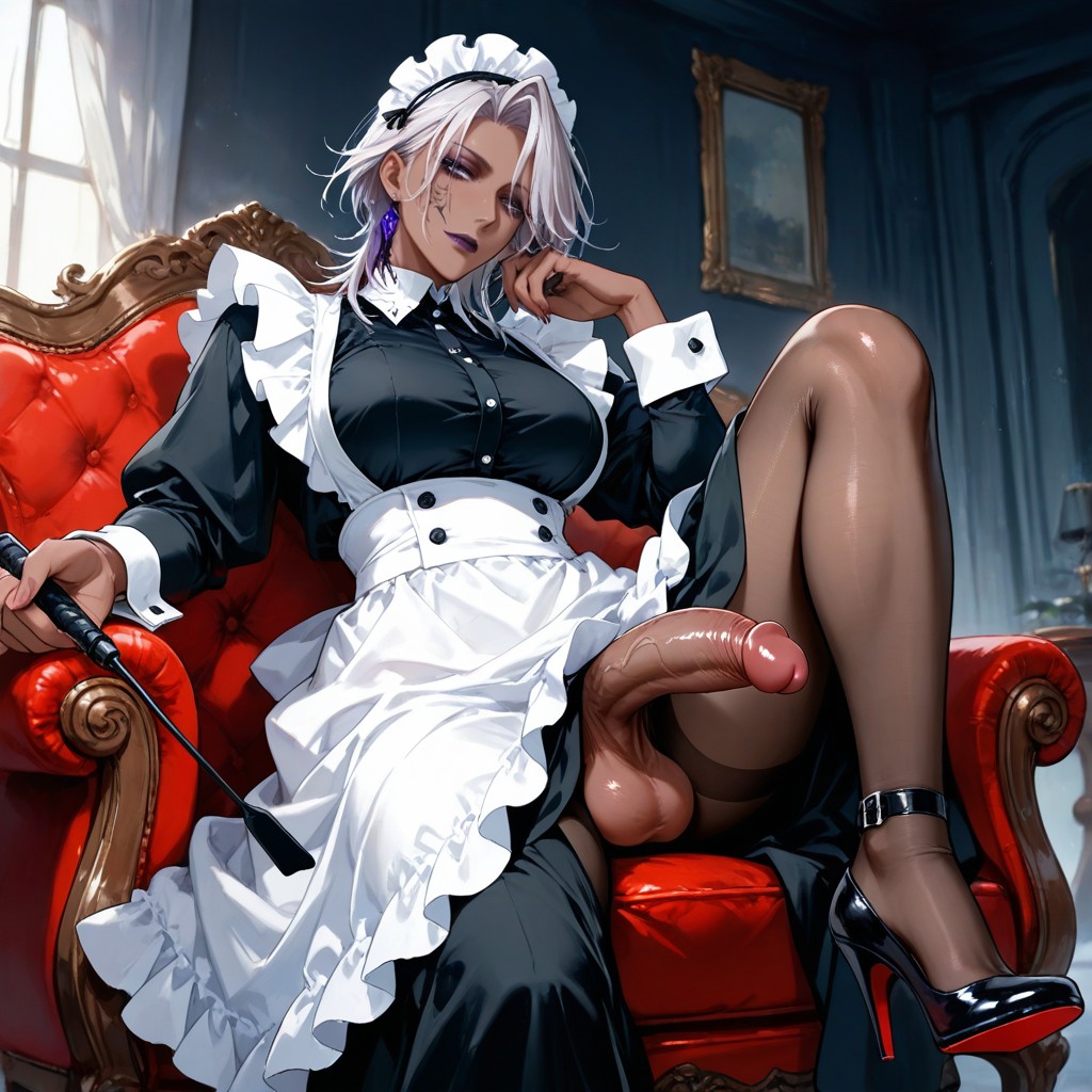 Tan Skin, Muscular, Black Ankle Strap High Heels With Red Sole Hentai AI Porn