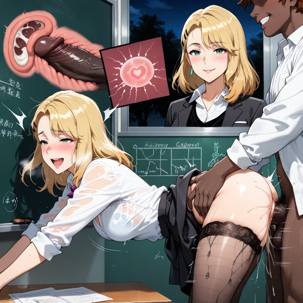 Interracial Sex, Sheer Tan Stockings, Salón De Clases Porno IA