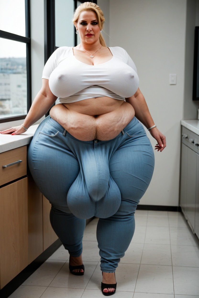 Hyper Length Legs Hyper Testicals Bulge, Top Down, Large Hips AI Porn