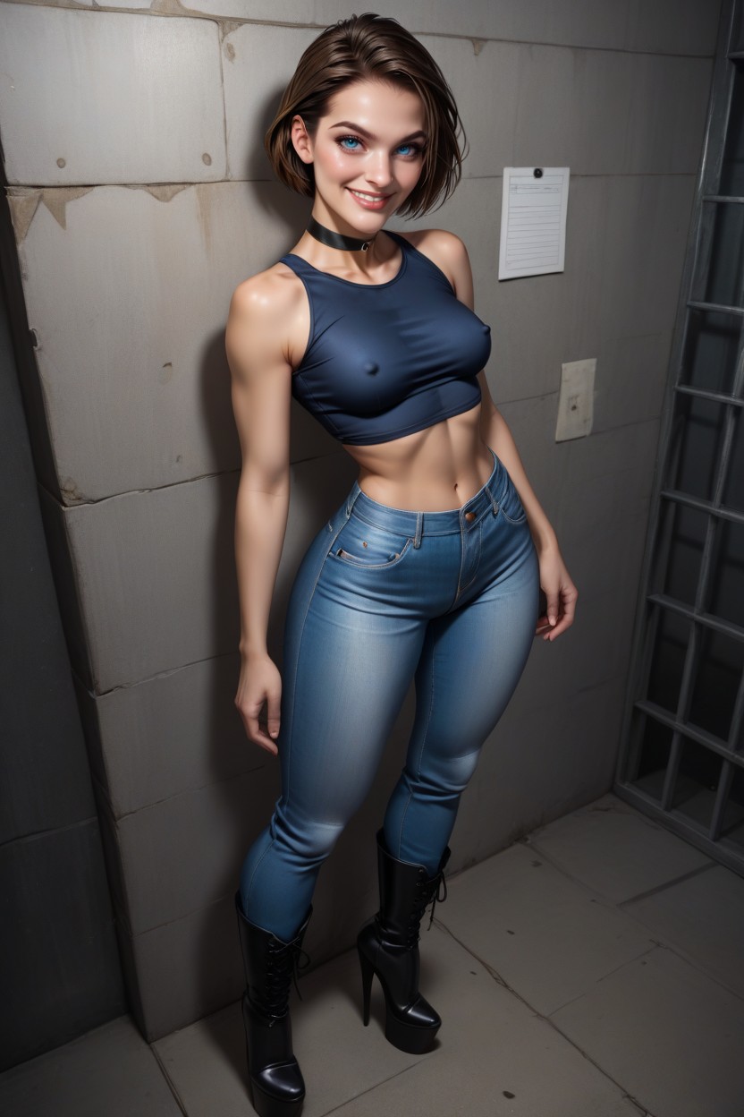 Navel Exposed, Pechos Pequeños, Vista Frontal Hentai IA