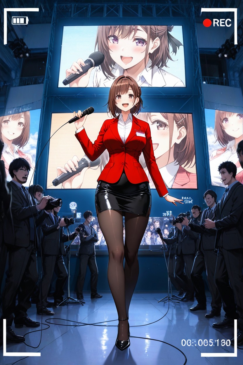 Geeks, Many People Around, Long Brown Hair Hentai IA