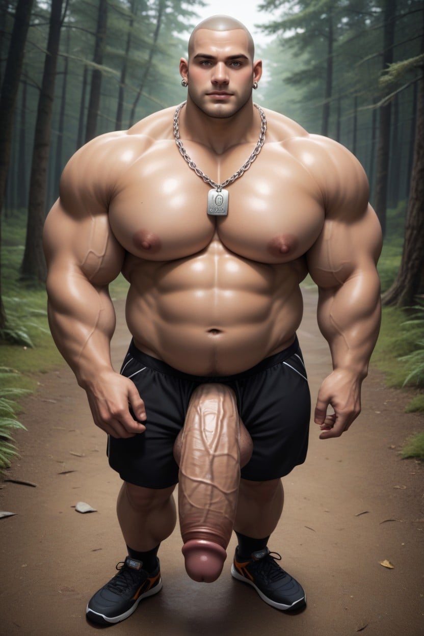 Hyper Long Dick, Grey Sweatpants Shorts, Big And Thick AI Gay Porn