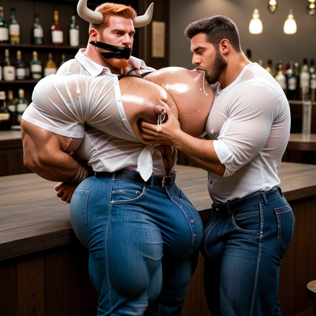 Oiled Skin, Square Jaw, Massive Arms AI Gay Porn