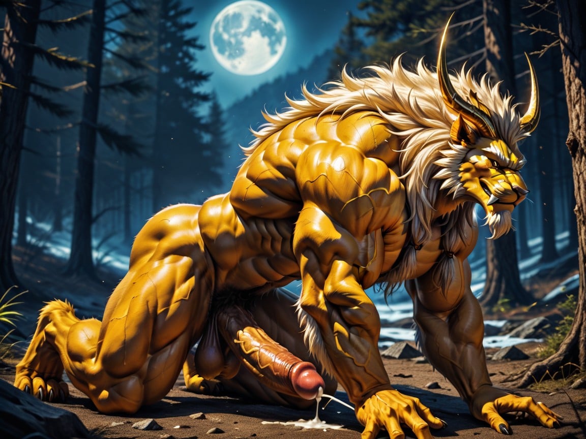 The Werelion Has Body Lionish Features, The Werelions Naked Body Form On Full Display, Werelion Has Fluffy Mane AI Gay Porn