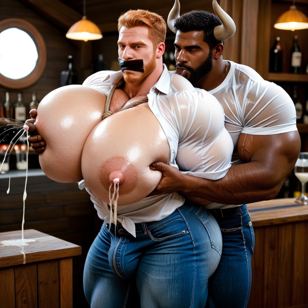 Brown Skin, Masculine Facial Features, Bar AI Gay Porn