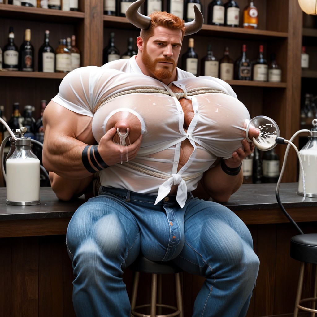 Massive Bara Muscles, Greedily Sucking Milk Out Of Boob, Milking Hyper Breast Machine AI Gay Porn