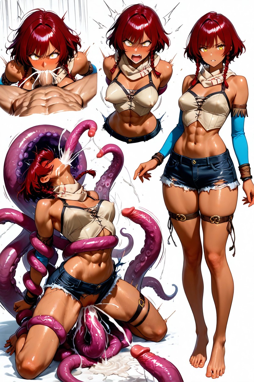 Elegant Dynamic Masterfully Thick Linework, Crotch Lenght Denim Shorts, Vaginal Hentai AI Porn