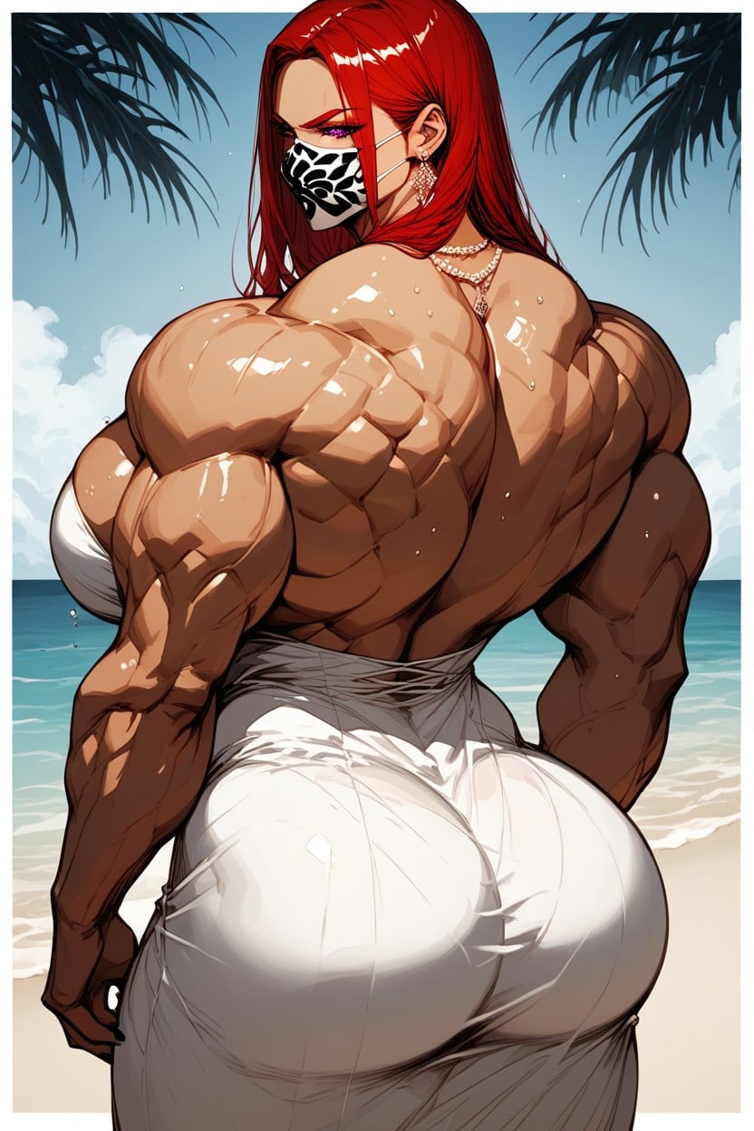 Clear Muscles An Angry Face, White Dress, All Red Hair MILF AI Porn