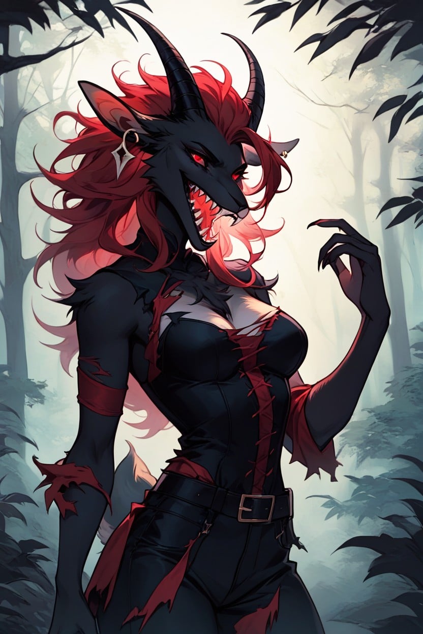 Night, Forest Background, Black Fur Furry AI Porn